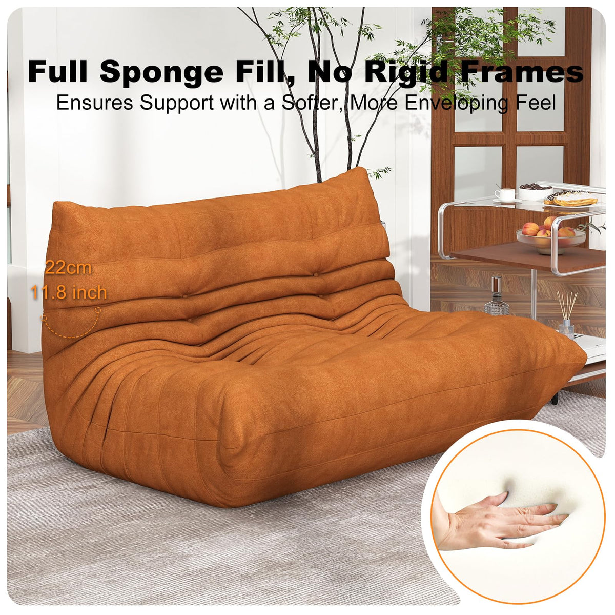 Full Foam Loveseat Sofa, Adult Bean Bag Floor Couch with Waterproof Fabric