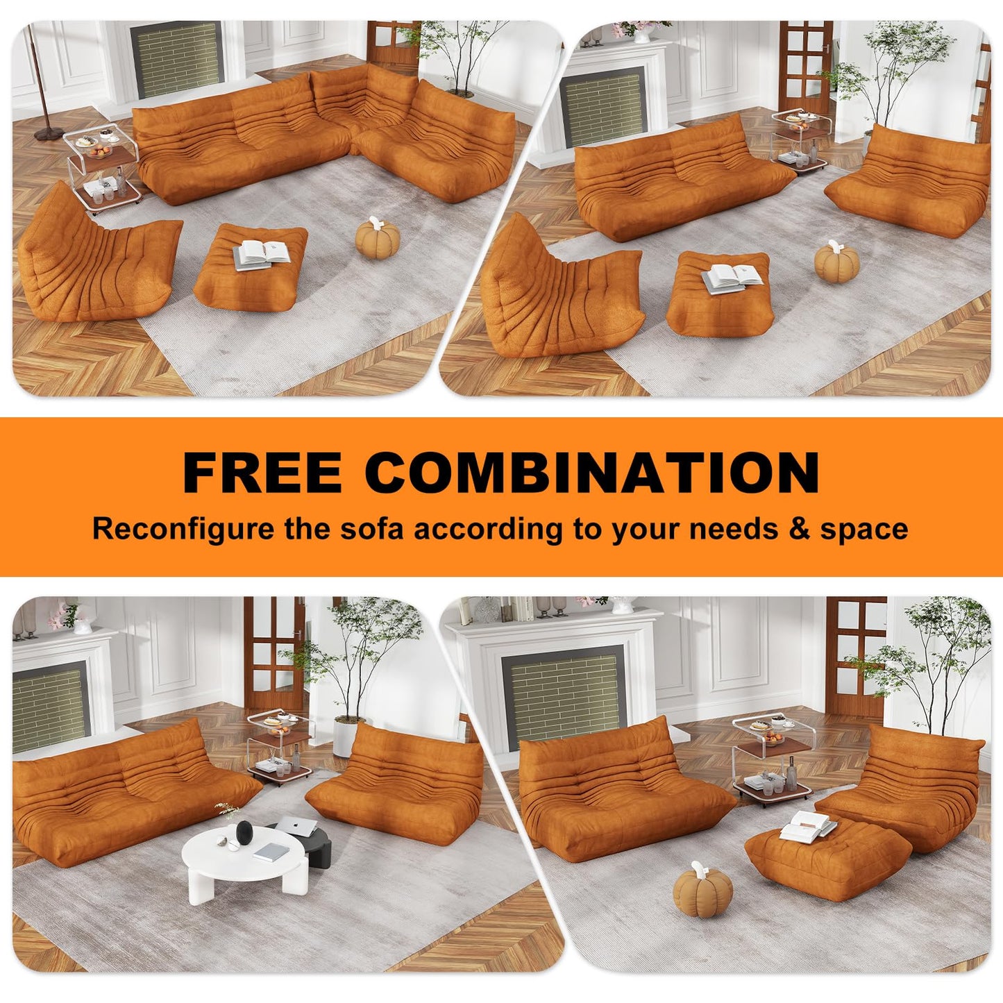 Full Foam Loveseat Sofa, Adult Bean Bag Floor Couch with Waterproof Fabric