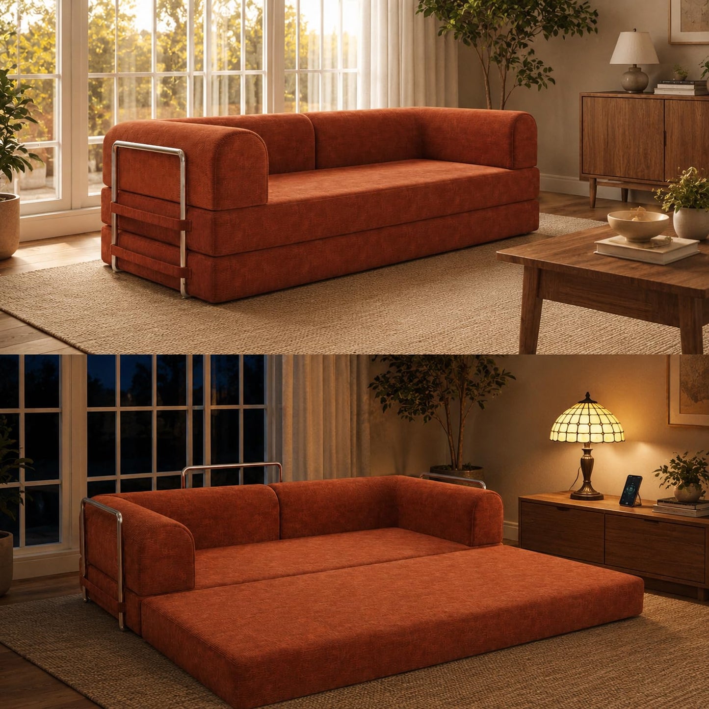 WHGBJA 79" 5 in 1 Convertible Sofa Bed Couch, Modular Sectional, Loveseat