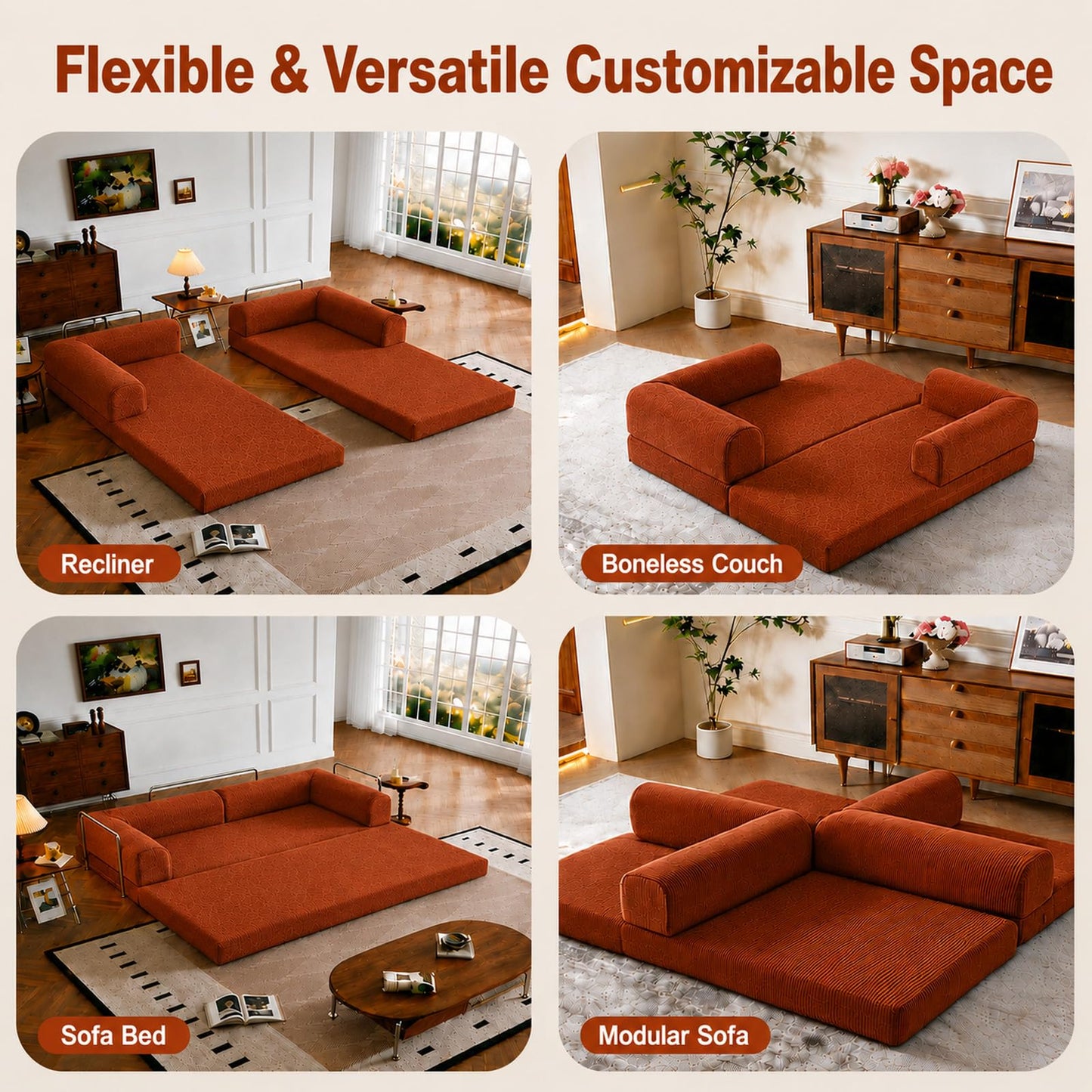 WHGBJA 79" 5 in 1 Convertible Sofa Bed Couch, Modular Sectional, Loveseat