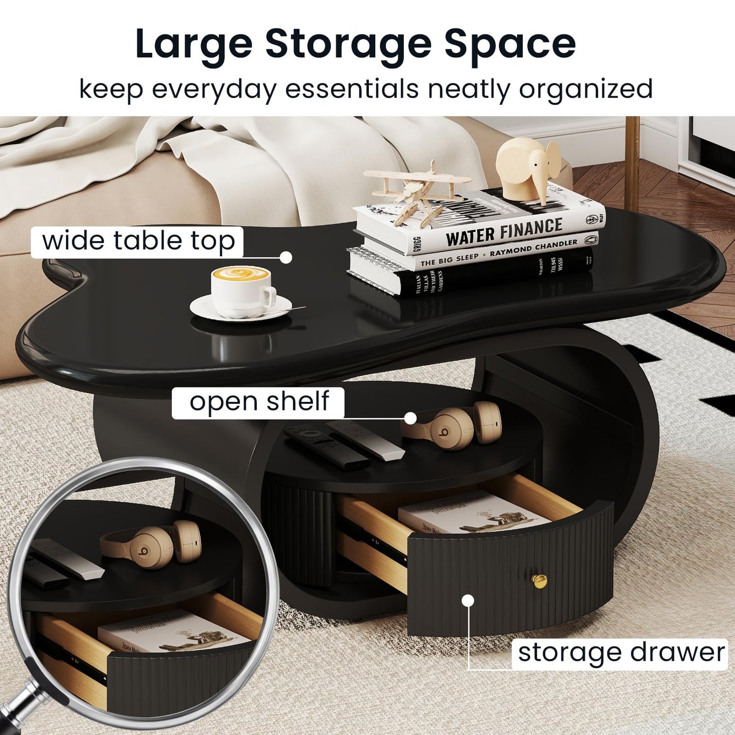 Irregular Cloud Coffee Table with Storage Drawer, Modern Center Tables