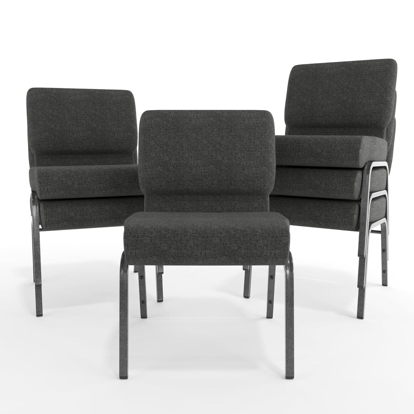 Flash Furniture 4 Pack HERCULES Series 21''W Church Chair in Dark Gray Fabric - Silver Vein Frame