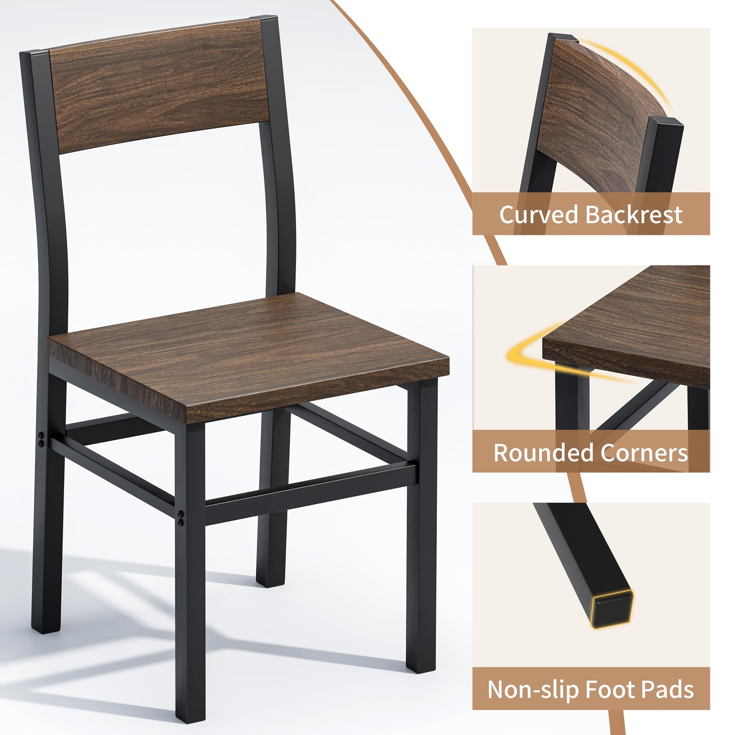 MECHYIN Nut-Brown Dining Chairs Set of 4, Farmhouse Kitchen Room Chairs