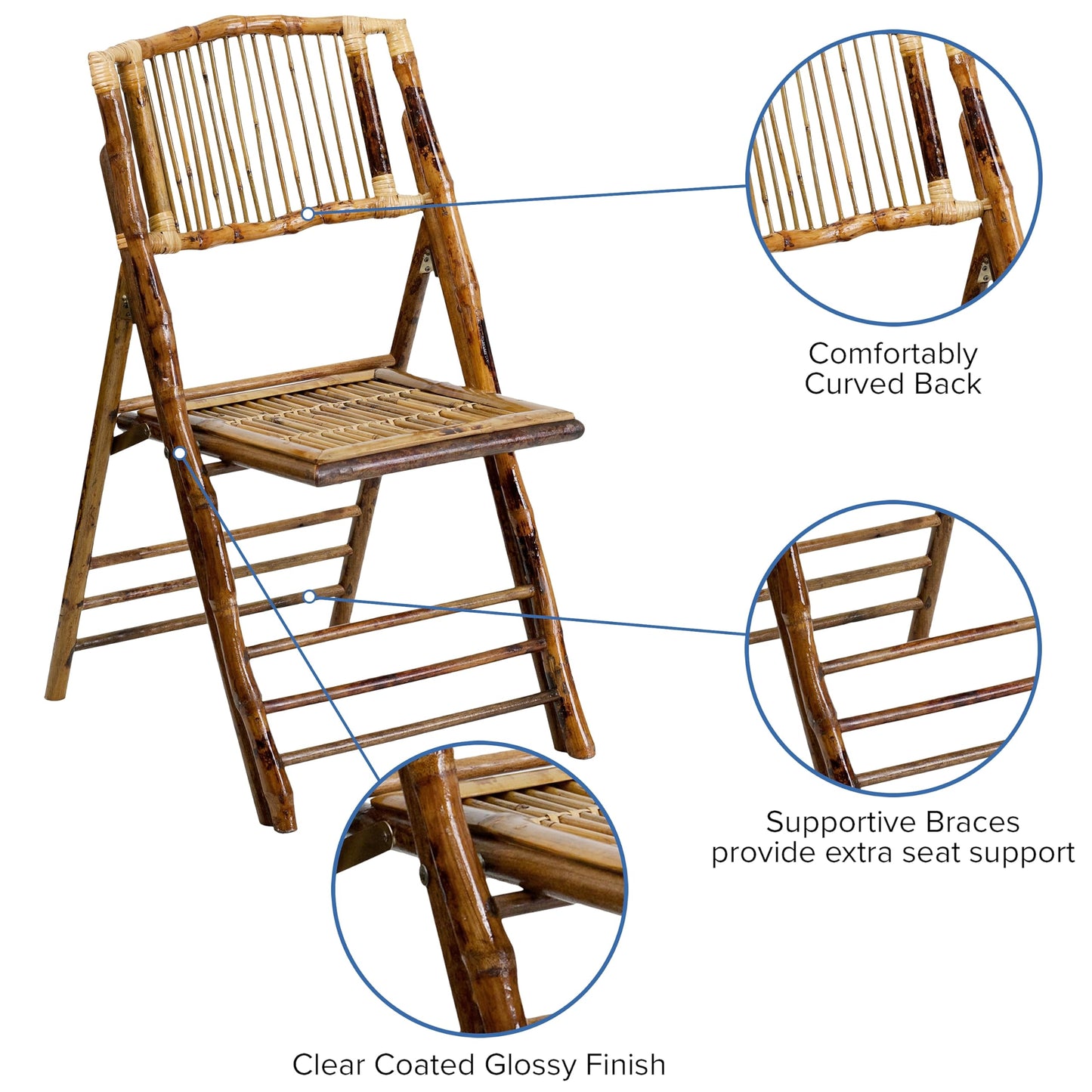 Flash Furniture Folding Bohemian Bamboo Chairs with Curved Backs, Modern Bamboo Folding Dining Chairs, 300 lb. Static Weight Capacity, Set of 4