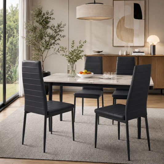 Karl home Dining Chairs Set of 4, PU Leather & High Back, Black
