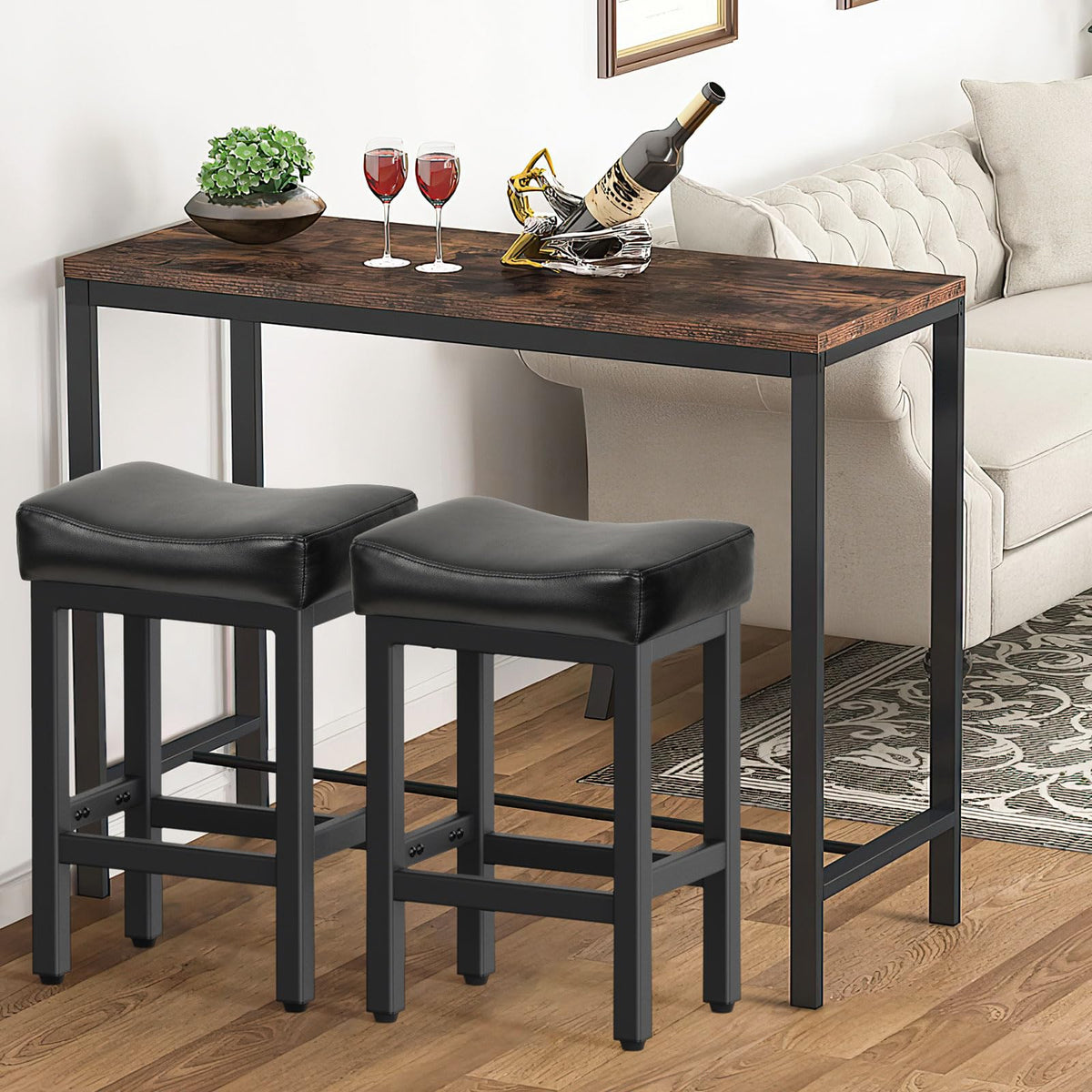 Raynesys 24 Inche Bonded Leather Counter Height Bar Stools Set of 2 Square