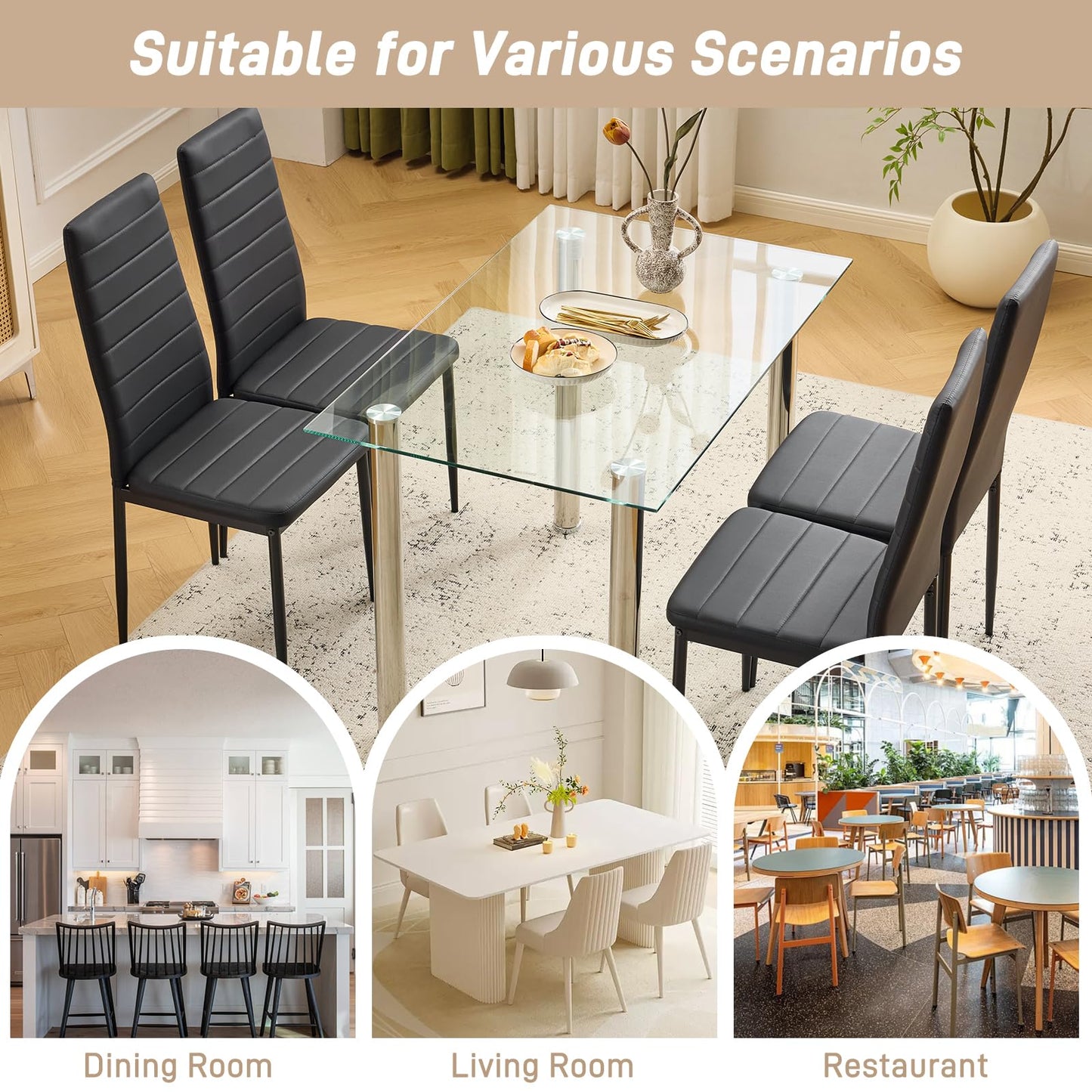 Karl home Dining Chairs Set of 4, PU Leather & High Back, Black