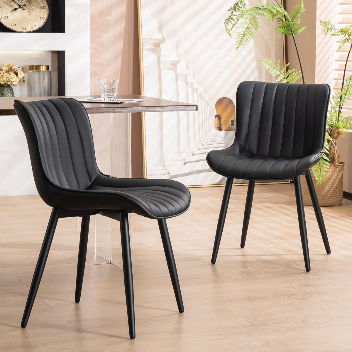 YOUNUOKE Dining Chairs Set of 2 Mid-Century Modern Kitchen Chair Black