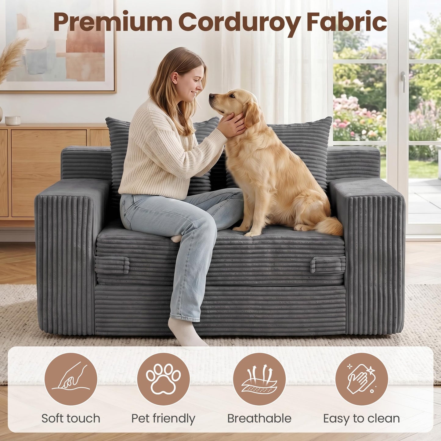 JUIKURY Boneless Mini Couch 53 Inch, 3-in-1 Gray Boneless Couches Covertible Sofa Bed with 4 Pillows, Small Couches for Living Room, Bedroom, Small Space