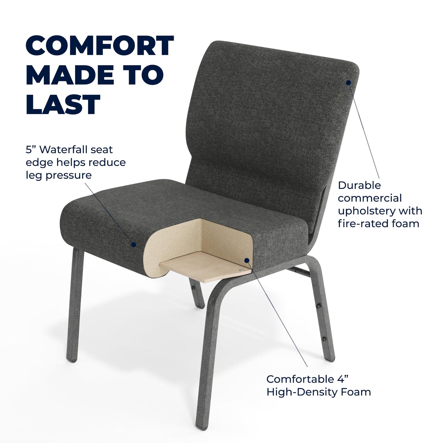 Flash Furniture 4 Pack HERCULES Series 21''W Church Chair in Dark Gray Fabric - Silver Vein Frame