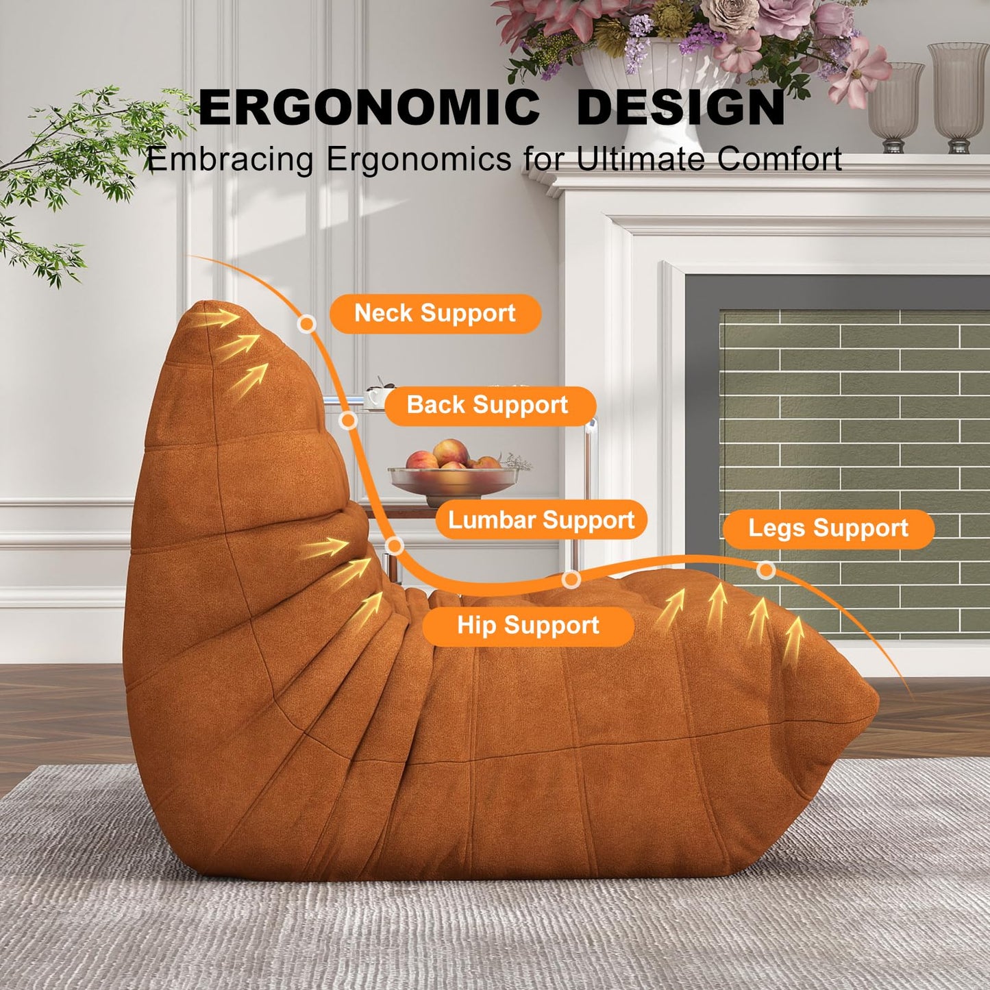 Full Foam Loveseat Sofa, Adult Bean Bag Floor Couch with Waterproof Fabric