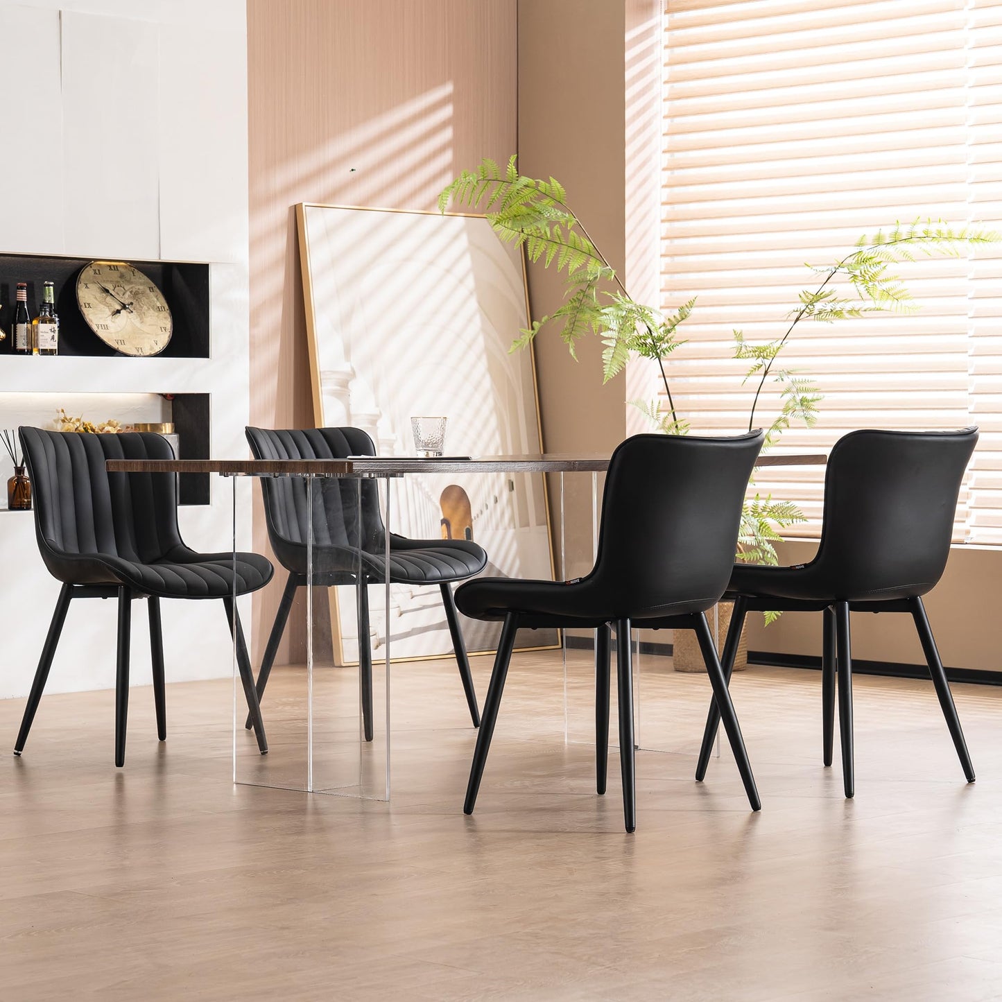 YOUNUOKE Dining Chairs Set of 2 Mid-Century Modern Kitchen Chair Black