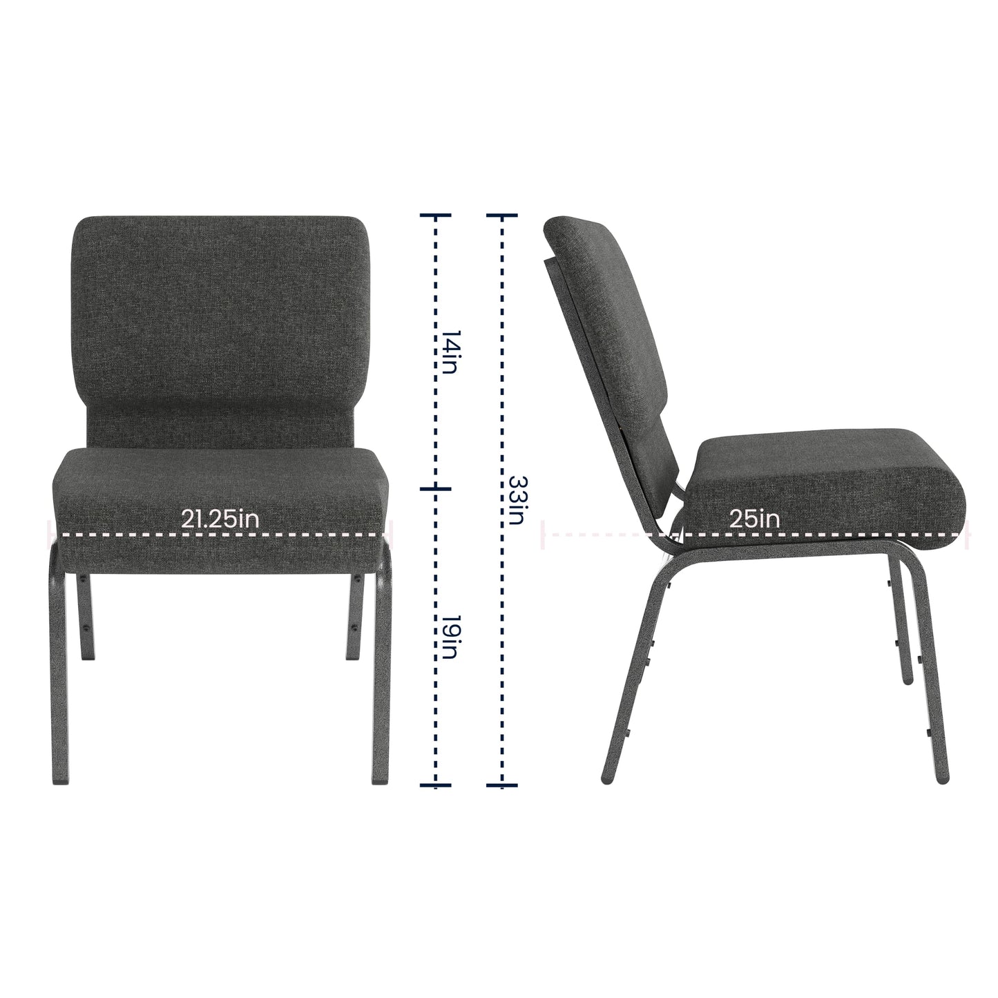 Flash Furniture 4 Pack HERCULES Series 21''W Church Chair in Dark Gray Fabric - Silver Vein Frame