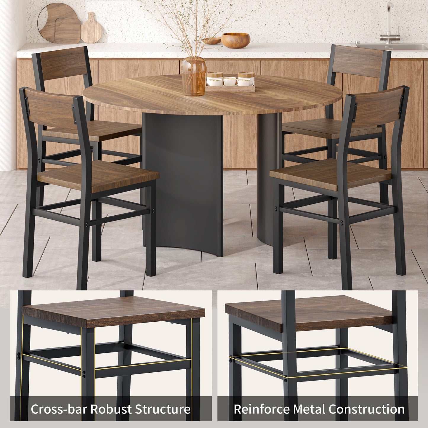 MECHYIN Nut-Brown Dining Chairs Set of 4, Farmhouse Kitchen Room Chairs