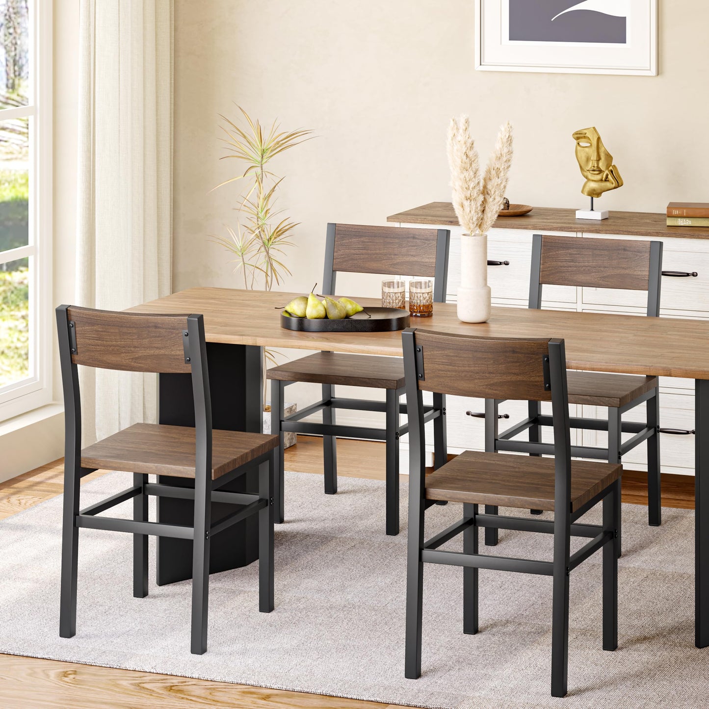 MECHYIN Nut-Brown Dining Chairs Set of 4, Farmhouse Kitchen Room Chairs