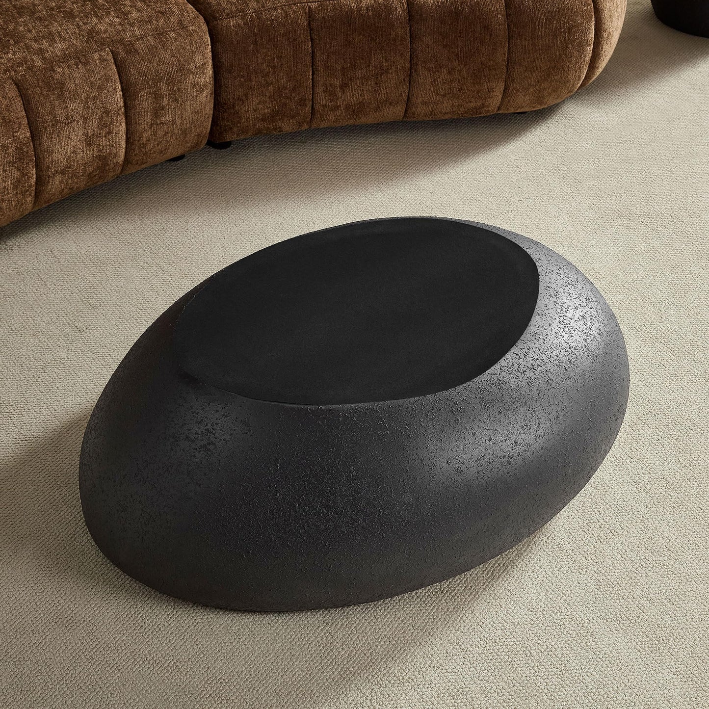 JUSTONE 43.31" Oval Coffee Table for Living Room,Curved Fiberglass Matte Center Table, Elliptical Accent Sofa Table for Apartment Office, No Assembly Required, Black