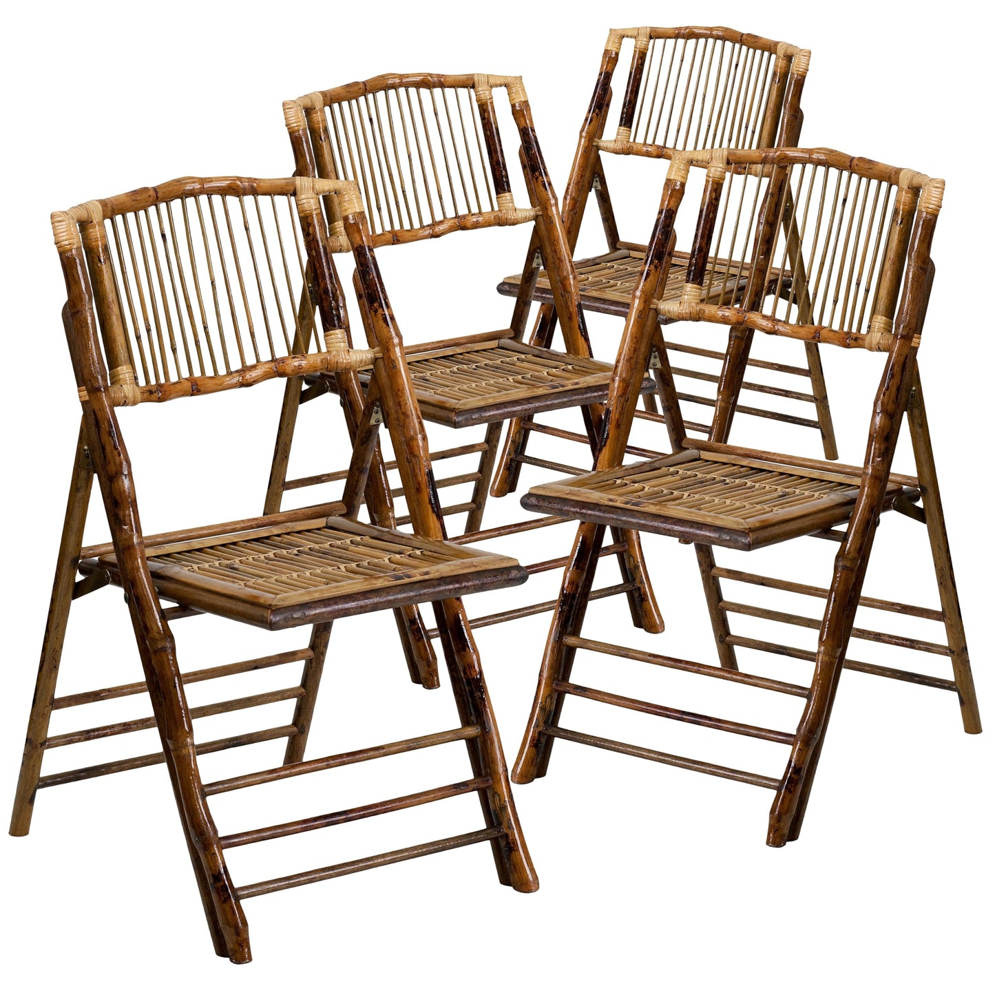 Flash Furniture Folding Bohemian Bamboo Chairs with Curved Backs, Modern Bamboo Folding Dining Chairs, 300 lb. Static Weight Capacity, Set of 4