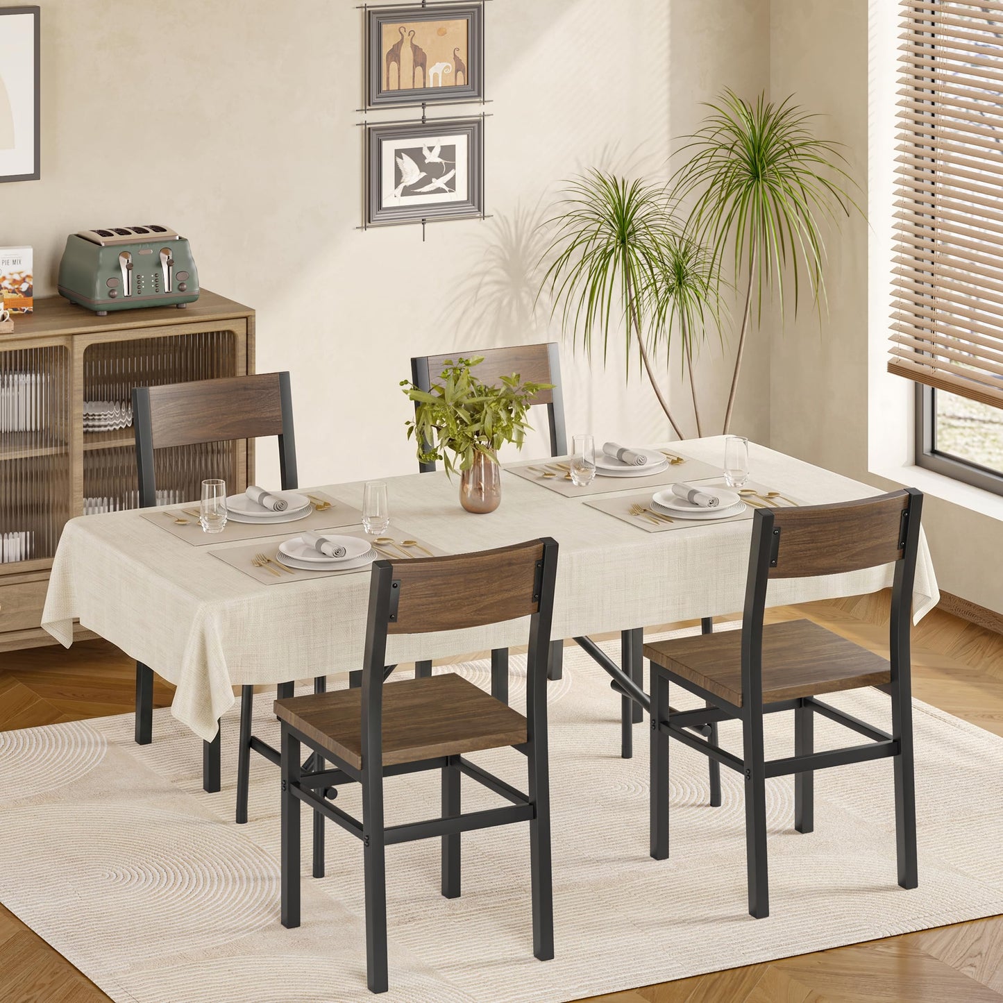 MECHYIN Nut-Brown Dining Chairs Set of 4, Farmhouse Kitchen Room Chairs