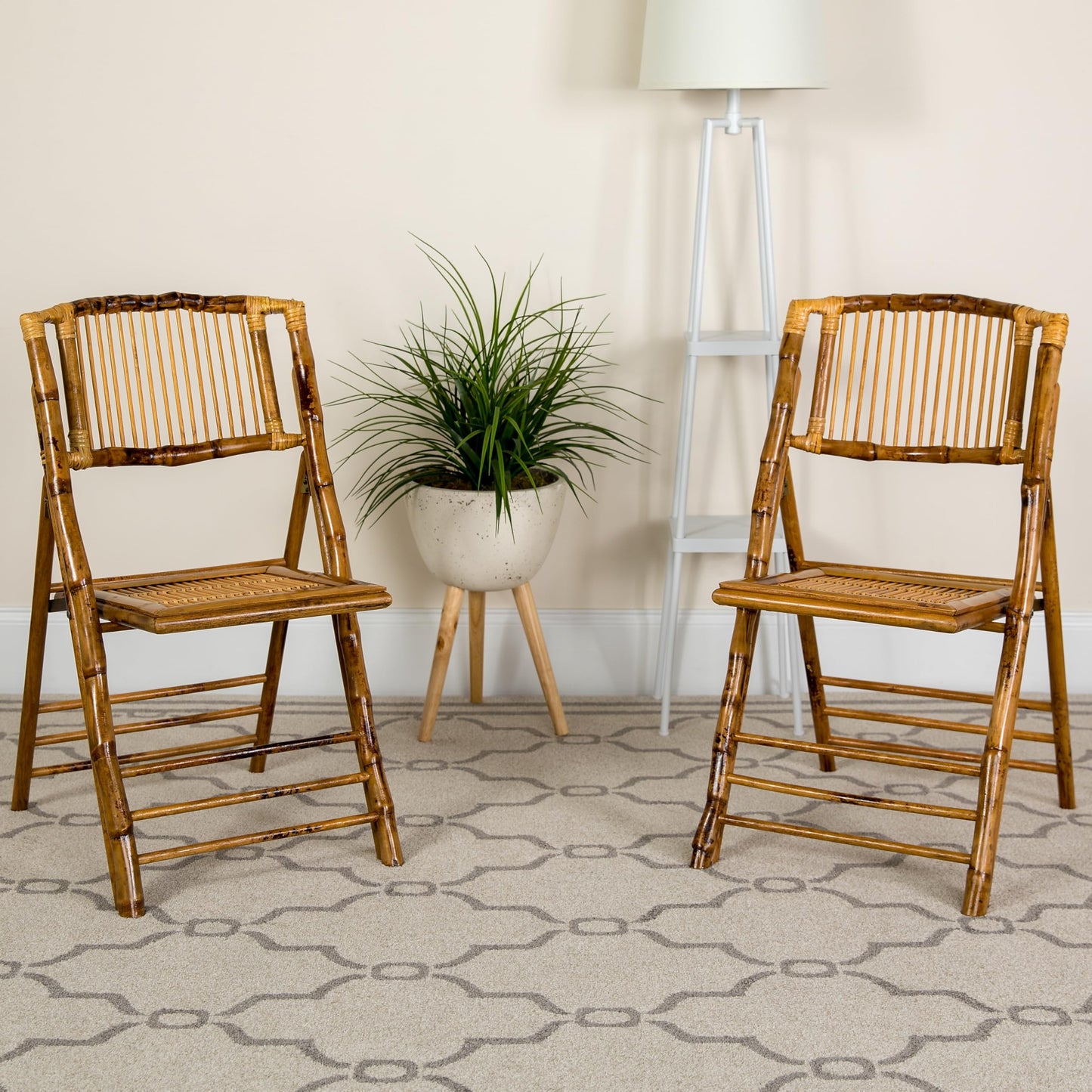 Flash Furniture Folding Bohemian Bamboo Chairs with Curved Backs, Modern Bamboo Folding Dining Chairs, 300 lb. Static Weight Capacity, Set of 4