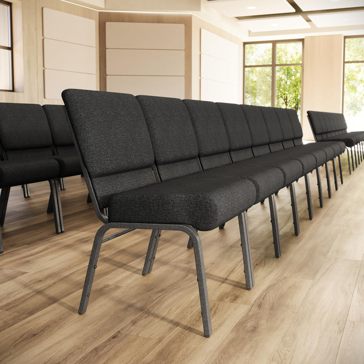 Flash Furniture 4 Pack HERCULES Series 21''W Church Chair in Dark Gray Fabric - Silver Vein Frame