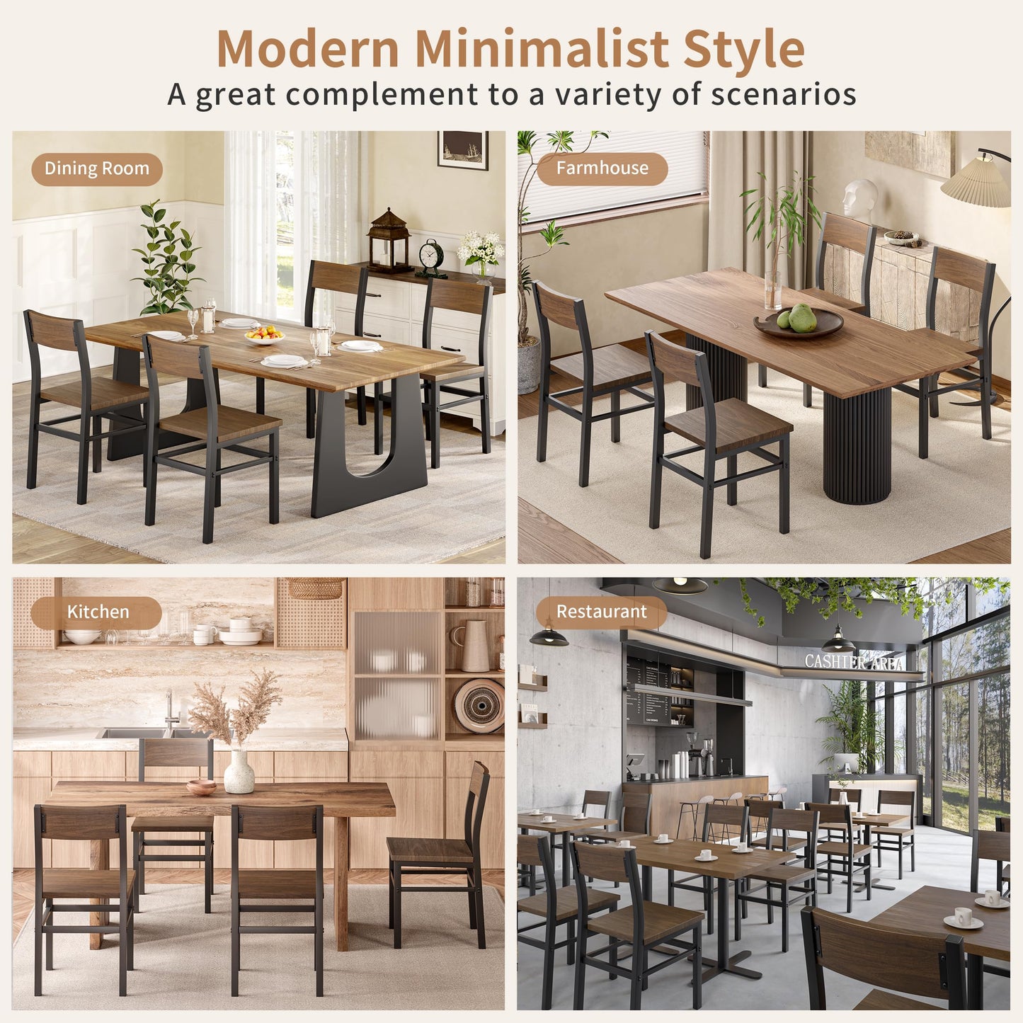 MECHYIN Nut-Brown Dining Chairs Set of 4, Farmhouse Kitchen Room Chairs